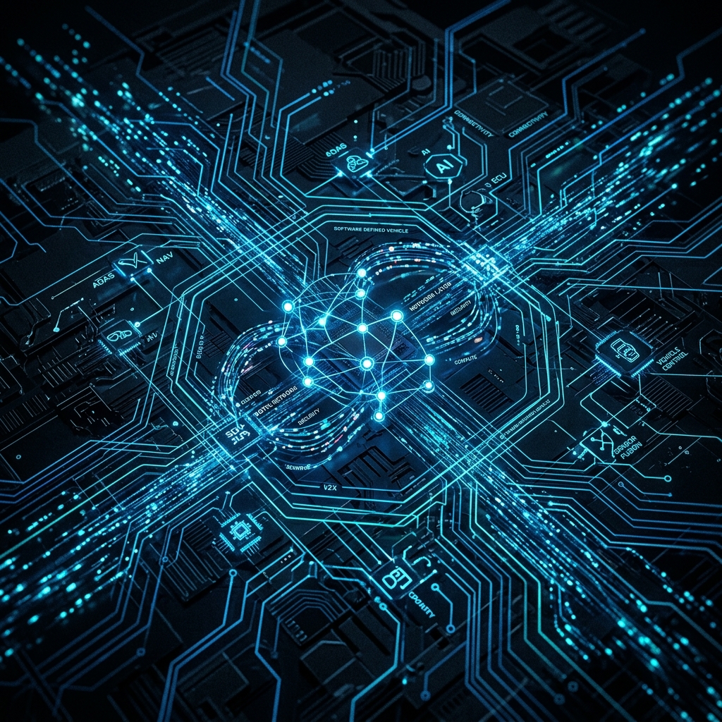 Dark, high-tech digital circuit background